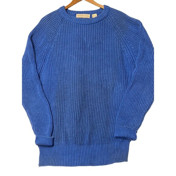 VTG Hardwood & Pine Men Medium Blue Ribbed Knit Sweater Cotton Preppy Y2K - Picture 1 of 12